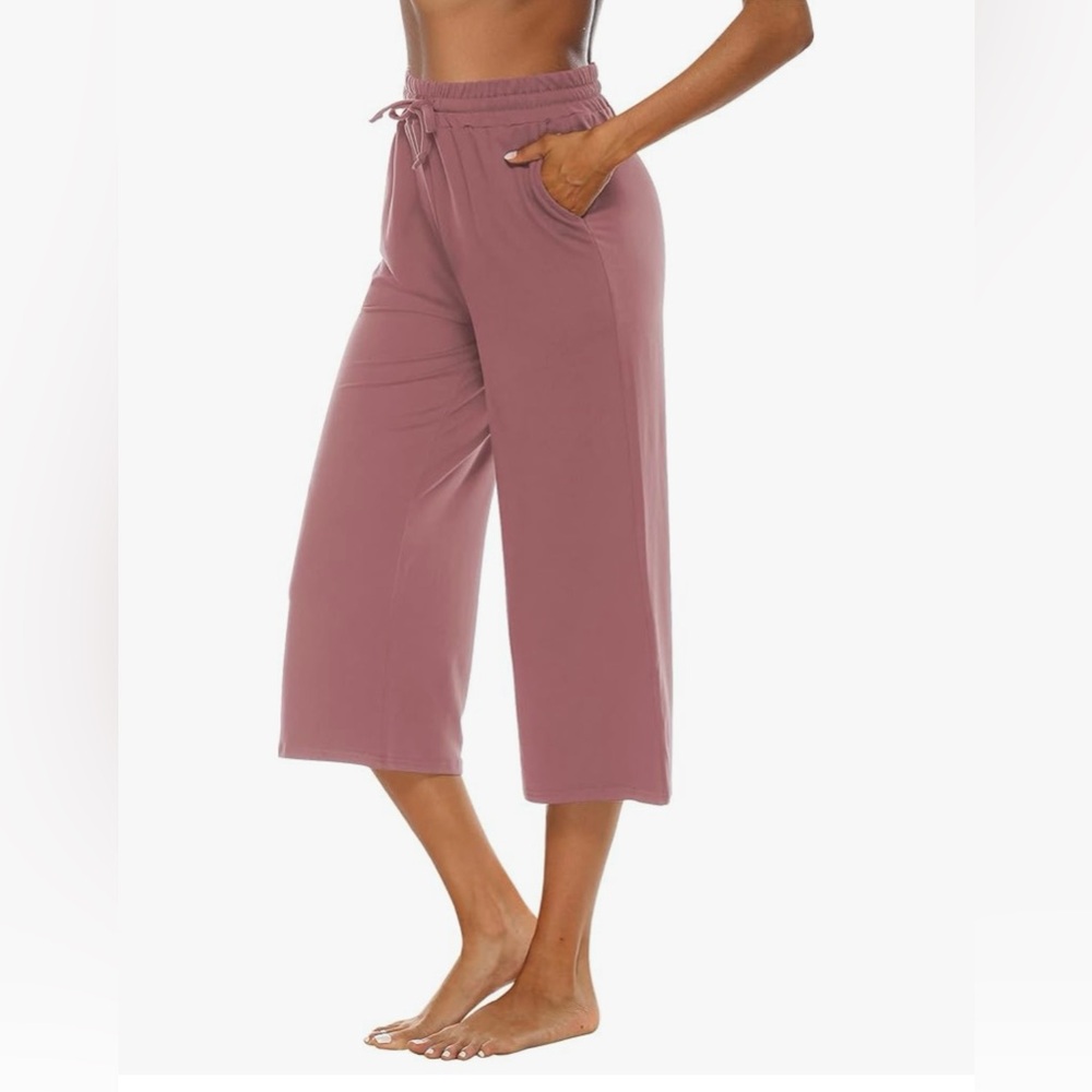 OYANUS Casual Loose Comfy Drawstring Wide Leg Capri Pants with Pockets